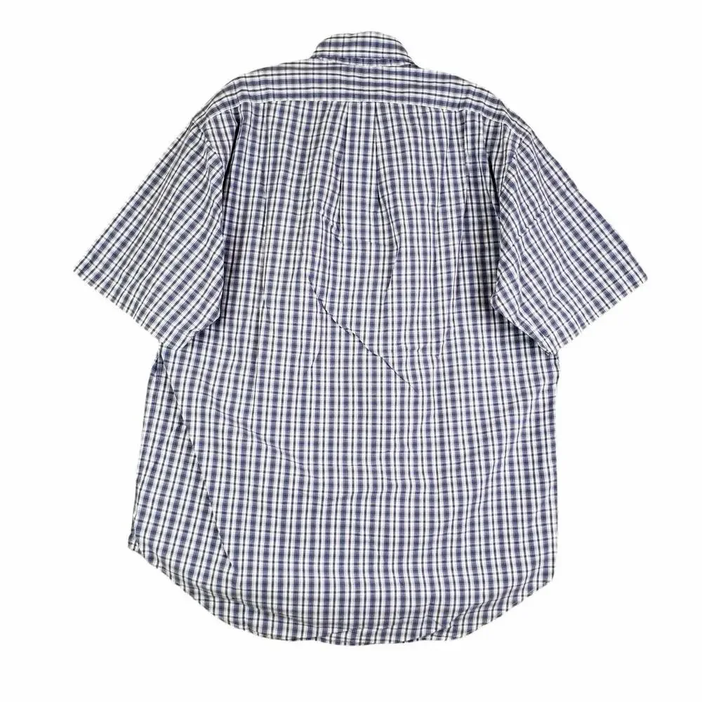 Polo Ralph Lauren Shirt Oxford Button Down SS Mens Size Medium Plaid Blake Blue